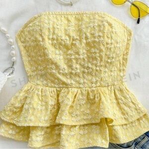 Yellow Floral Strapless Top